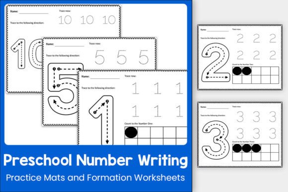 Preschool 0-10 Number Practice Mats Graphic K By TheStudyKits
