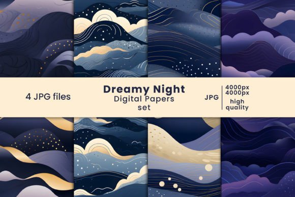 Dreamy Night Digital Papers and Patterns Gráfico Patrones de Papel Por Creatophics