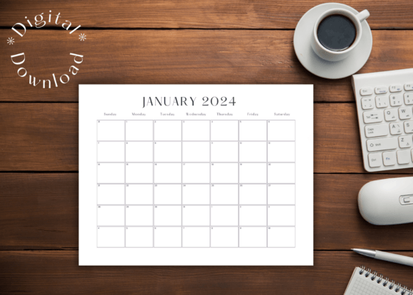 2024 Printable Calendar | PDF Grafika Szablony do Druku Przez Twin Hearts Creative Designs