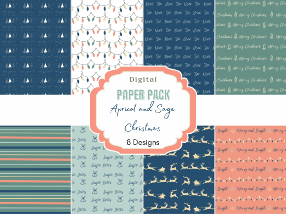 Apricot and Sage Christmas Digital Paper Graphic Patterns By Mystic Mountain Press