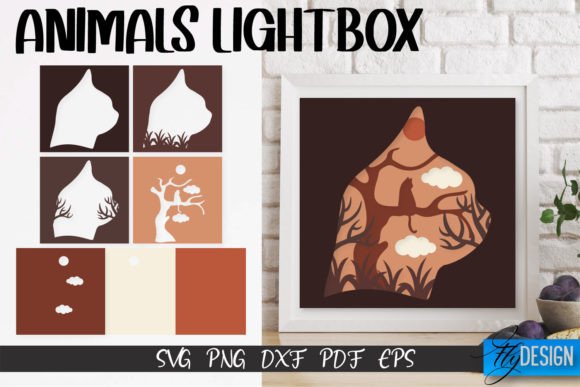 Cat Lightbox SVG Design | Paper Cut Grafika Rękodzieła Przez flydesignsvg