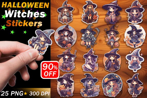 Cute Witches Stickers Pack Graphic AI Illustrations By Digital Design