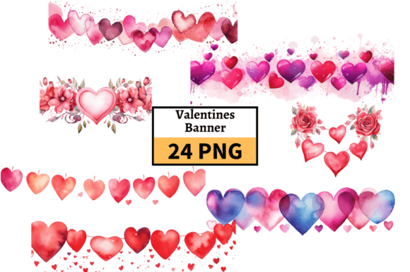 Valentines Banner, Heart Garland Clipart Grafica Illustrazioni Stampabili Di MashMashStickers