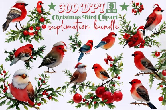 Watercolor Christmas Bird Clipart Graphic Crafts By belysvgbundlefiles