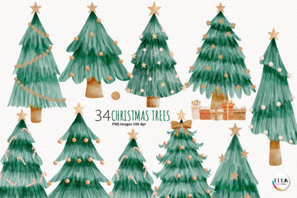 Watercolor Christmas Trees Graphic Illustrations By TitaDigitalArts