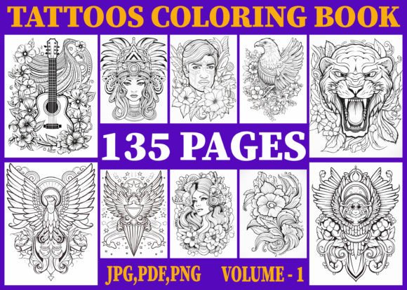 135+ Tattoos Coloring Pages for Adults Gráfico Páginas y libros de colorear para adultos Por VIRTUAL ARTIST