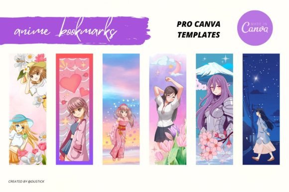 Anime Bookmarks, Digital Bookmarks Canva Graphic Print Templates By Art's and Patterns