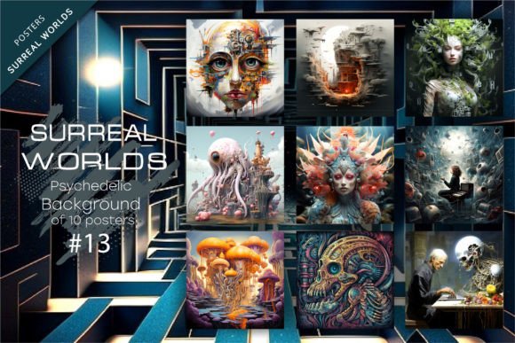 Bundle Surreal Worlds 13. Psychedelic. Graphic AI Illustrations By Keno Shop