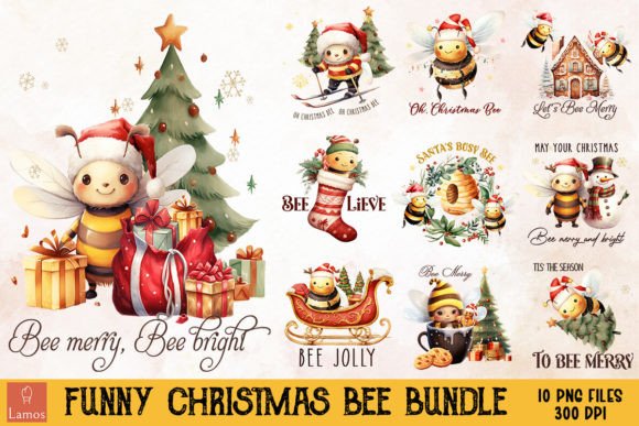 Funny Christmas Bee Bundle Grafica Creazioni Di Lamos Sublimation