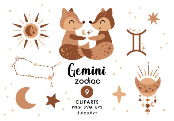 Gemini Zodiac Sign Clipart, Gemini Svg Graphic Illustrations By JulzaArt