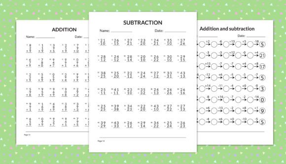 Kid's Math Worksheets (13-15) Pages Graphic KDP Interiors By Grizlyzen
