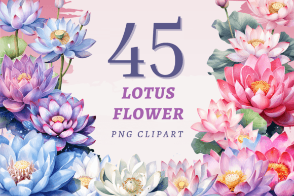 Lotus Flower PNG Bundle Gráfico Ilustraciones Imprimibles Por SapphireDreamscape