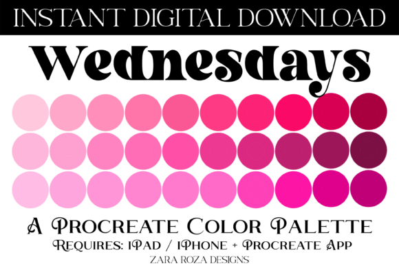 Wednesdays Procreate Color Palette Graphic Add-ons By ZaraRozaDesigns