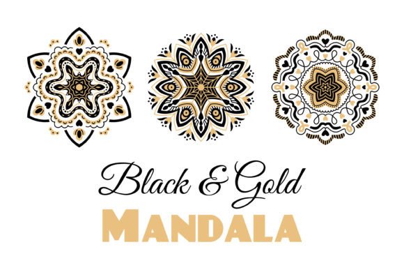 Black and Gold Mandala Afbeelding Afdrukbare Illustraties Door Rin Green