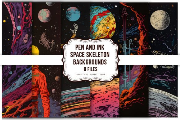 Pen and Ink Space Skeleton Backgrounds P Graphic Illustrations By Poster Boutique