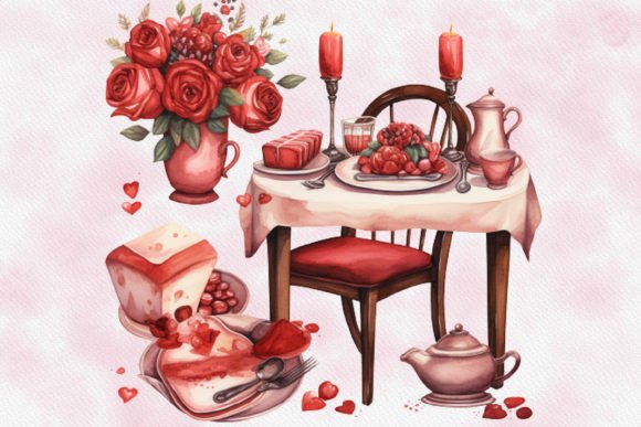 Watercolor Valentine Day Romantic Tables Illustration PNG transparents AI Par sayedhasansaif04