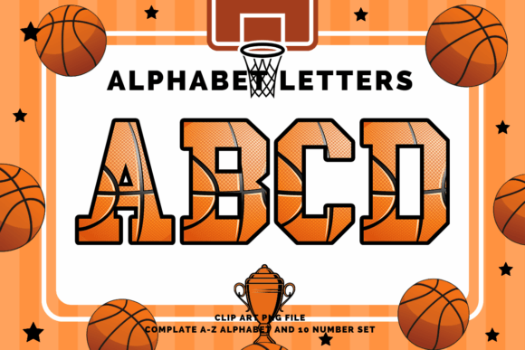 Basketball Alphabet Sport Varsity Letter Afbeelding Afdrukbare Illustraties Door paepaeshop168