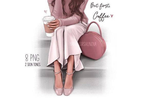 Fashion Girl Clipart, Coffee Clipart Graphic Illustrations By YanaArt
