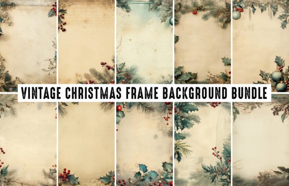 Vintage Christmas Frame Background Set Graphic AI Transparent PNGs By Gfx_Expert_Team