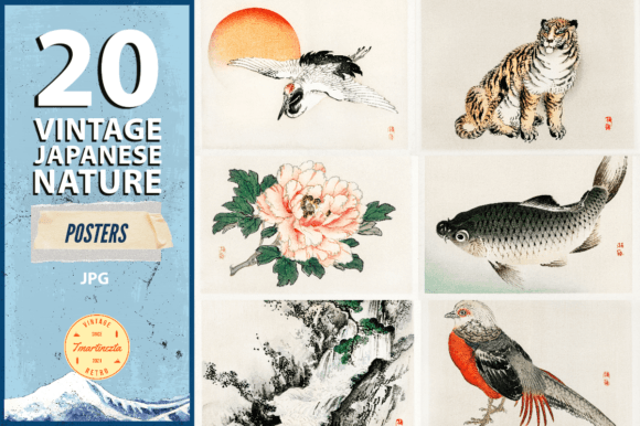 Vintage Japanese Nature Posters Graphic Illustrations By tmartinezta