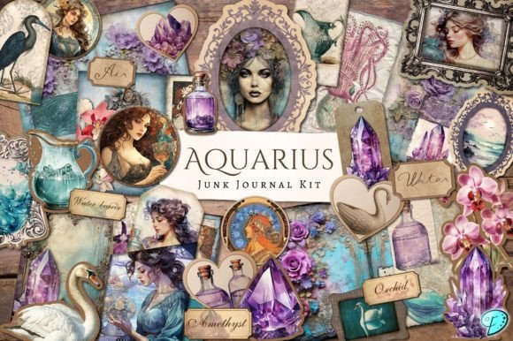 Aquarius Junk Journal Kit Grafica Oggetti Grafici di Alta Qualità Di Emily Designs