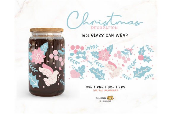 Christmas Glass Can Wrap Libbey 16oz SVG Graphic Crafts By Janatshie