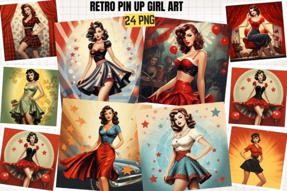 Retro Pin Up Girl Clipart Gráfico Generados por IA Por DenizDesign