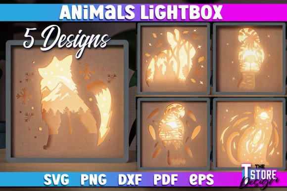 Animals Lightbox SVG Design | Paper Cut Gráfico Manualidades Por The T Store Design