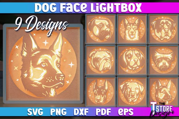 Dog Face Lightbox SVG Design | Paper Cut Gráfico Manualidades Por The T Store Design