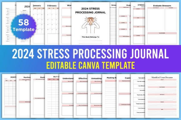 Editable 2024 Stress Processing Journal Graphic KDP Interiors By designmela01