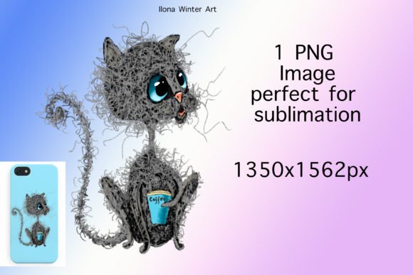 Funny Cat and Coffee Clip Art PNG Illustration Illustrations Imprimables Par Ilona Creates