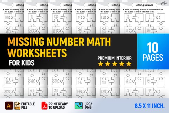 Missing Number Math Worksheets for Kids Graphic K By Interior Creative