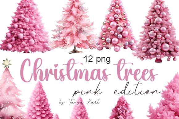Pink Christmas Trees Clipart Bundle Graphic Illustrations By Tanya Kart