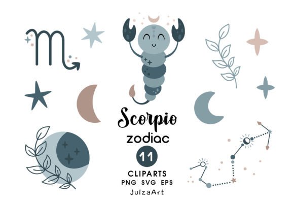 Scorpio Zodiac Clipart, Scorpio Svg Gráfico Ilustraciones Imprimibles Por JulzaArt