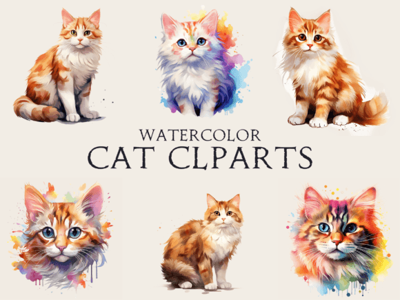Watercolor Cat Cliparts Afbeelding Crafts Door Abdel designer