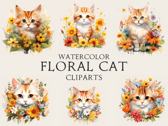 Watercolor Floral Cat Cliparts Afbeelding Crafts Door Abdel designer