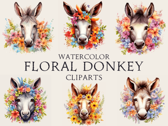 Watercolor Floral Donkey Cliparts Grafika Rękodzieła Przez Abdel designer