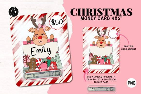 Christmas Money Card PNG, Cute Reindeer Graphic Crafts By Christine Fleury
