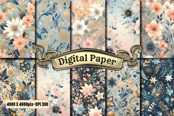 Retro Flower Digital Paper Graphic Patterns By craftsmaker