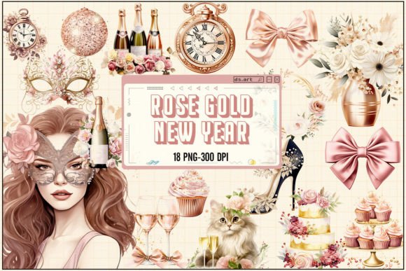 Rose Gold New Year Sublimation Bundle Graphic Illustrations By DS.Art