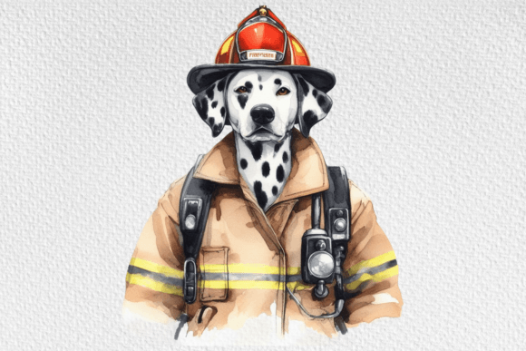 Watercolor Dalmatian Fireman Clipart PNG Gráfico Ilustrações para Impressão Por vectmonster