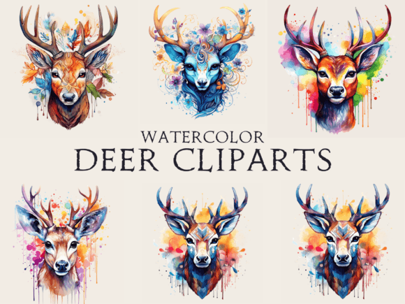 Watercolor Deer Cliparts Graphic Crafts By Abdel designer
