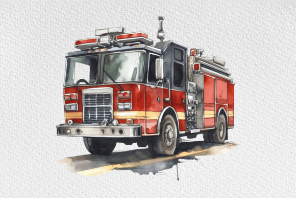 Fire Truck Watercolor Clipart PNG Graphic Illustrations By vectmonster