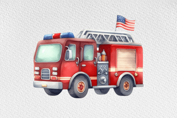 Fire Truck Watercolor Clipart PNG Gráfico Ilustraciones Imprimibles Por vectmonster