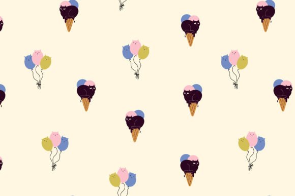 Ice Cream Cats Pattern Graphic Patterns By helenreveur