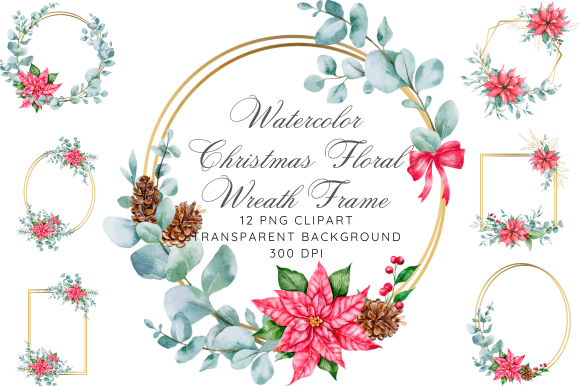 Watercolor Christmas Floral Wreath Frame Graphic Graphic Templates By STARS KDP