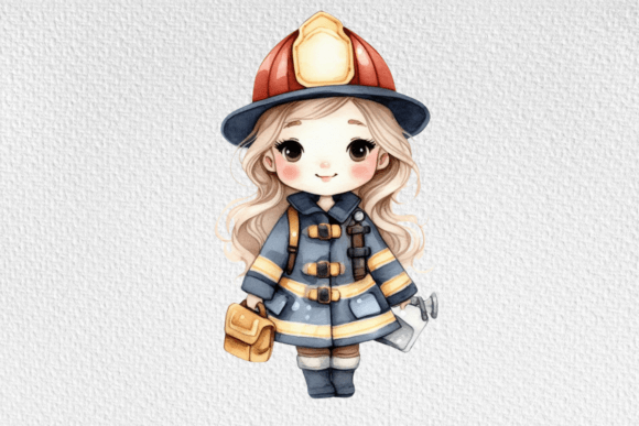 Watercolor Cute Firefighter Clipart Graphic Illustrations By vectmonster