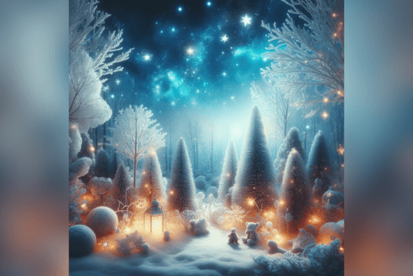Winter Enchantment Frosted Trees & Stars Graphic Backgrounds By Endrawsart