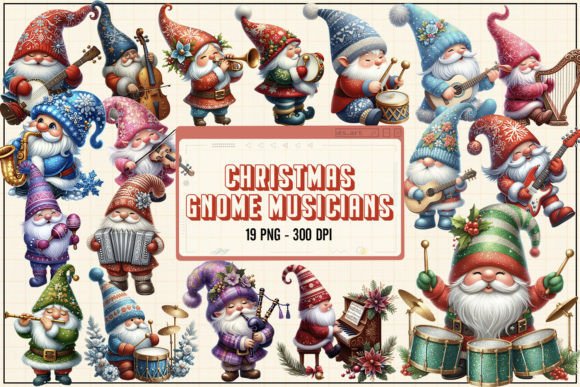 Christmas Gnome Musicians Sublimation Graphic Illustrations By DS.Art