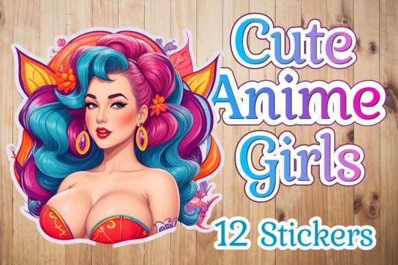Cute Anime Girls - Stickers Grafik Druckbare Illustrationen Von javier ullo